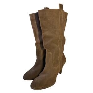 Nine & Co Brown Suede Leather Slouch Heeled Western Cowboy Mid Calf Boots 9.5M